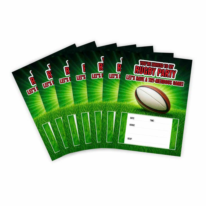 Rugby Try-mendous Birthday Party Theme Invitation (14-Pack) for wholesale by Huxters