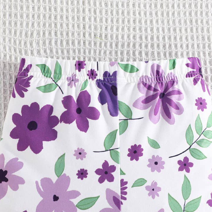 purple 3-24M Baby Girls Sets Bow Short Sleeves Tops Plant Print Trousers Wholesale Baby Clothing V3824040700067 for wholesale on Faire3