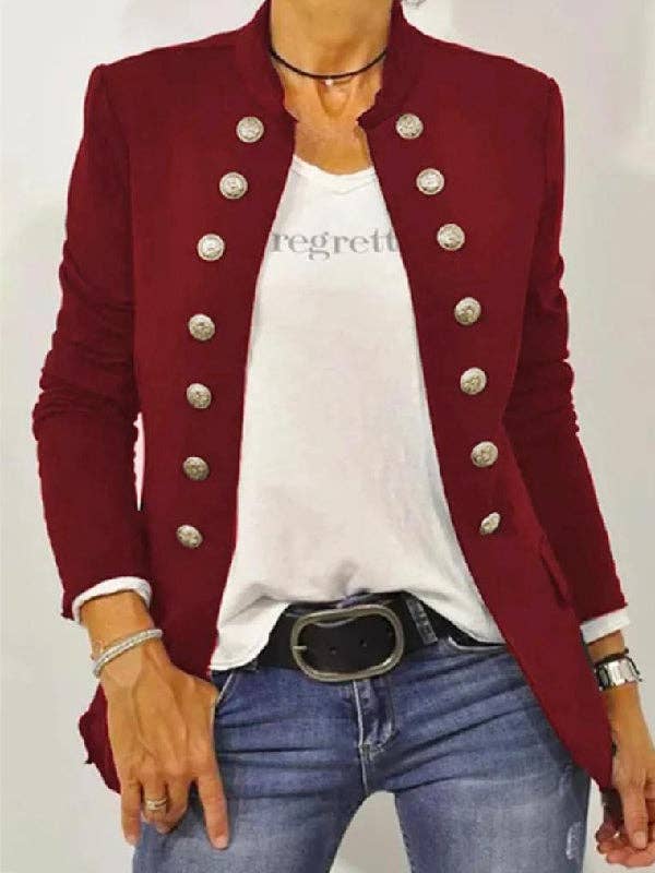 Sheer Trend - Wholesale Jacket - Women's - Casual Long Sleeves Buttoned Stand Collar Jackets Outerwear2