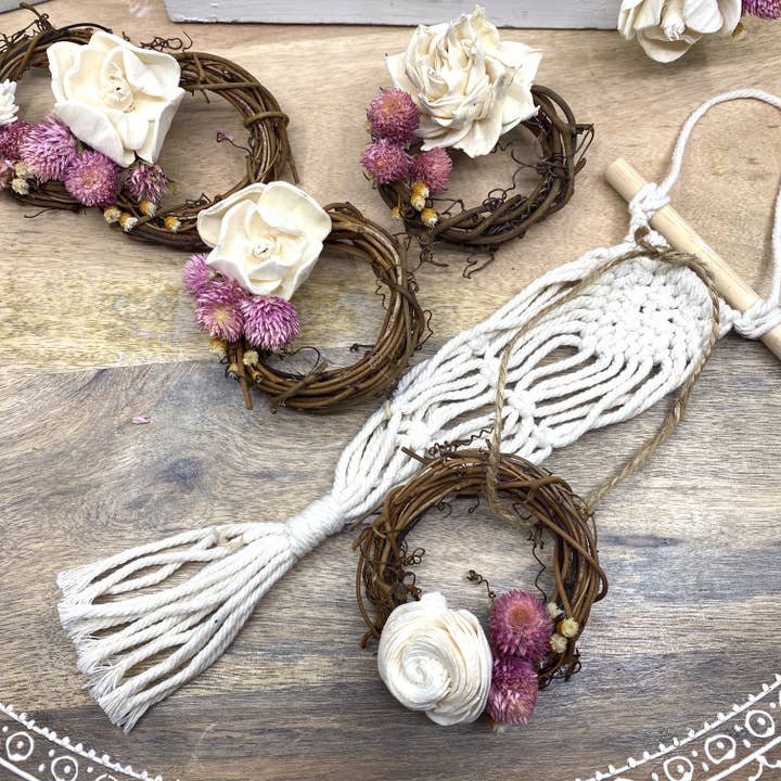 Sunsum Intentional Living - Wholesale Ornament - Mini Grapevine Wreath Ornaments with Dried Flowers, 3”