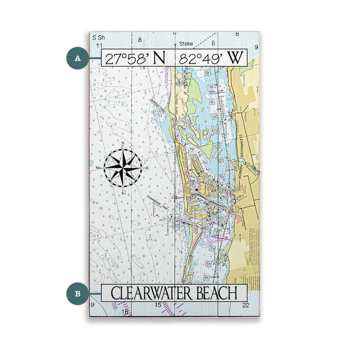 Clearwater Beach, FL, Bereichsdiagramm - Wandkunst aus Holz und Metall für den Großhandel von Old Wood Signs