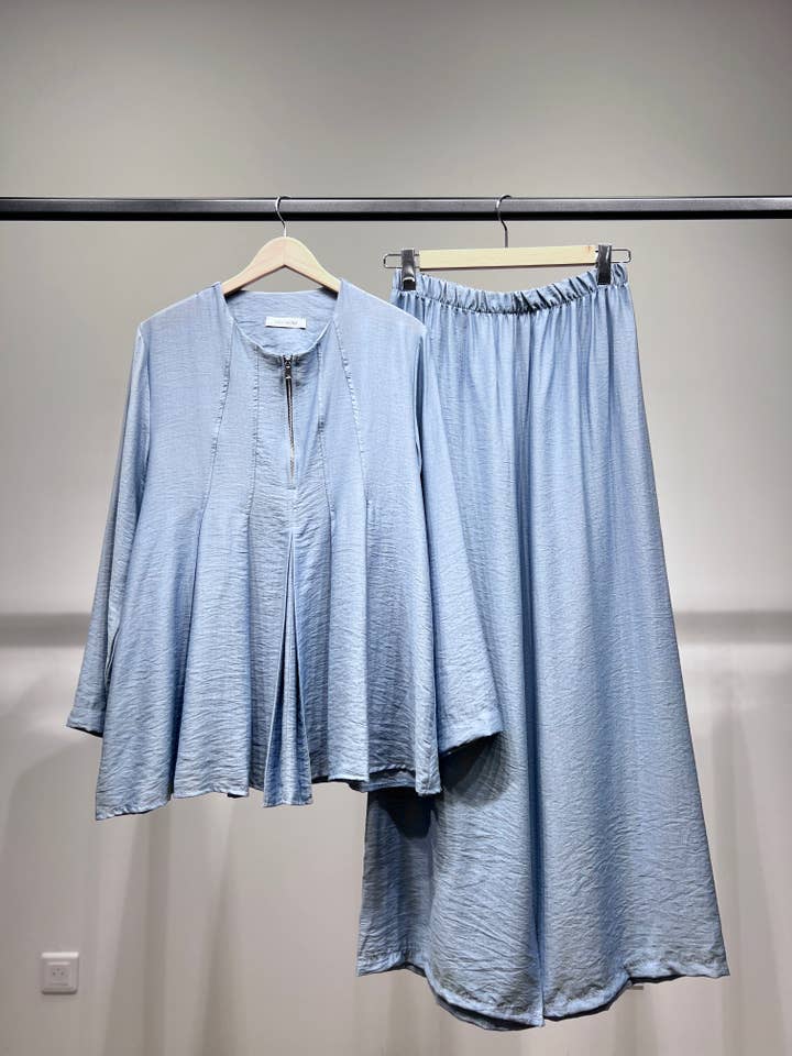 L'Emotion - Wholesale Tunic - Women's - Pleated Viscose Nylon Zip Collar Top & Pants Set2