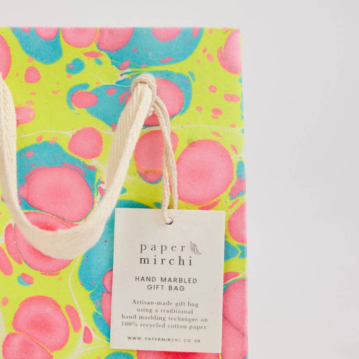 Paper Mirchi - Wholesale Gift Bag - Hand Marbled Gift Bags (Small) - Neon8