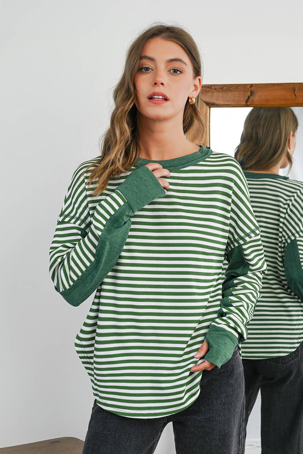 Aapparella - Wholesale Knit Top - Women's - Basic Stripe Patten Knit Long Sleeve Top | S-4X2