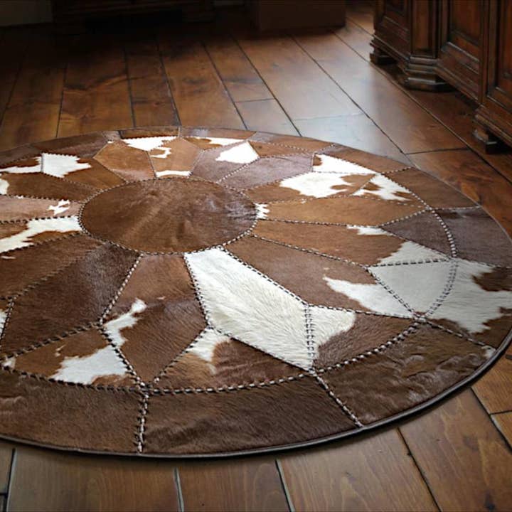 PIGMENTIFY - Vente Tapis - Tapis artisanal rond en peau de vache 100 % naturelle