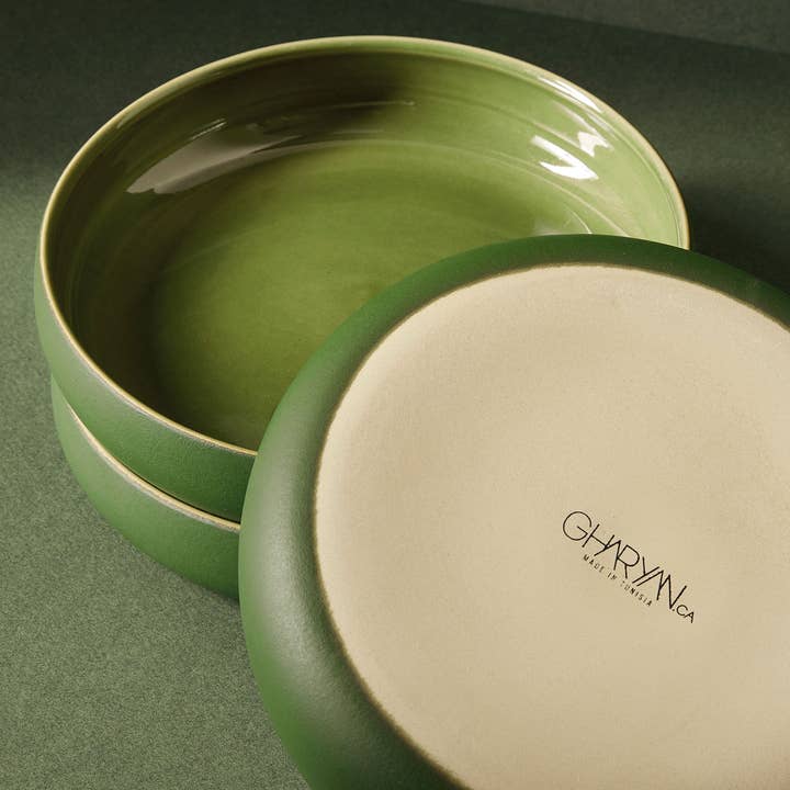 GHARYAN Stoneware & Olive Wood Tableware | Ships from USA - Wholesale Salad Plate - Handmade Stoneware Pasta/Salad Plate | Edan 7.9"15