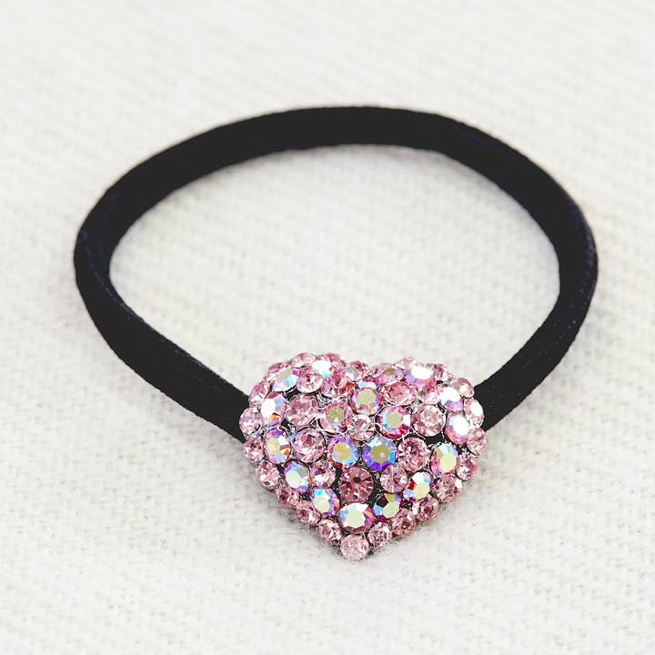 Decorative Austrian Crystal Heart Ponytail Holder, Hair Tie for wholesale by Double Accent