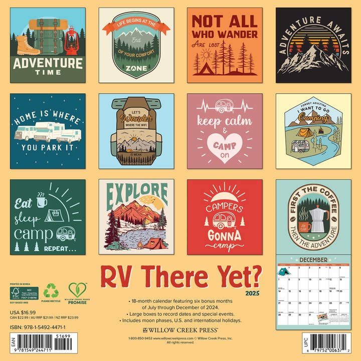Willow Creek Press & Gifts - Wholesale Calendar - RV There Yet? 2025 Wall Calendar