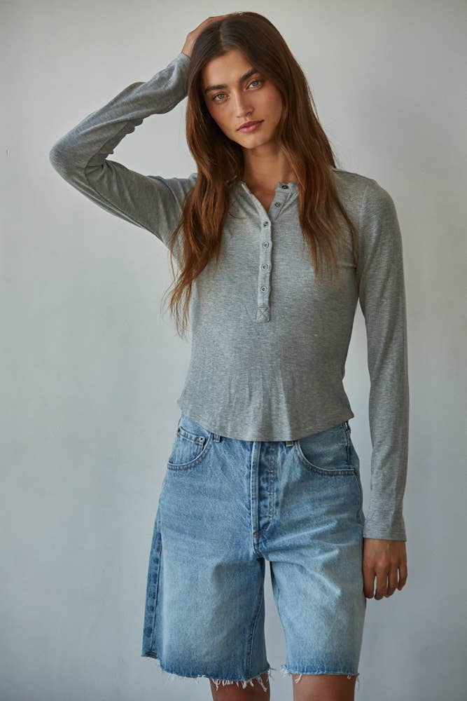 By Together - Wholesale Knit Top - Women's - L8714 | Knit Ribbed Crew Neck Long Sleeve Half Button Up Top1