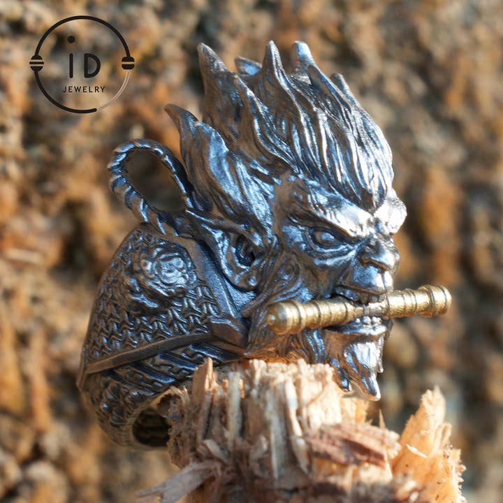 idjewelry - Wholesale Cocktail/Statement Ring - Black Wukong Ring - 925 Silver Gothic Design, Statement Jewelry for Fantasy Lovers