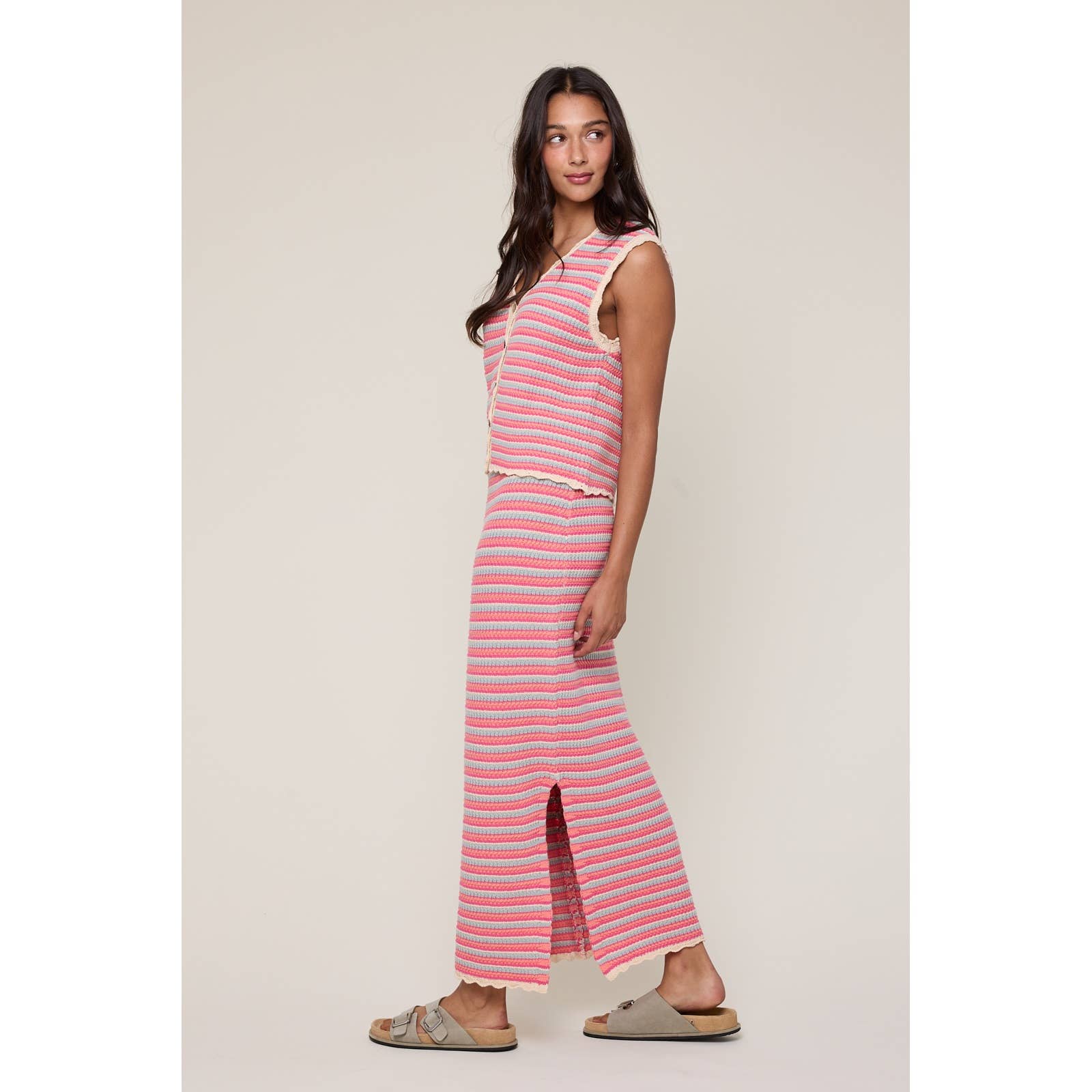 Wishlist Apparel - Wholesale Top & Skirt Set - Women's - MULTICOLOR STRIPED VEST AND SKIRT SET / WL25-116135