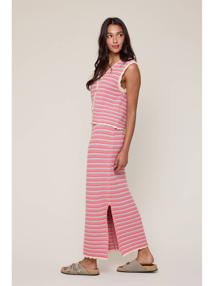 Wishlist Apparel - Wholesale Top & Skirt Set - Women's - MULTICOLOR STRIPED VEST AND SKIRT SET / WL25-116135