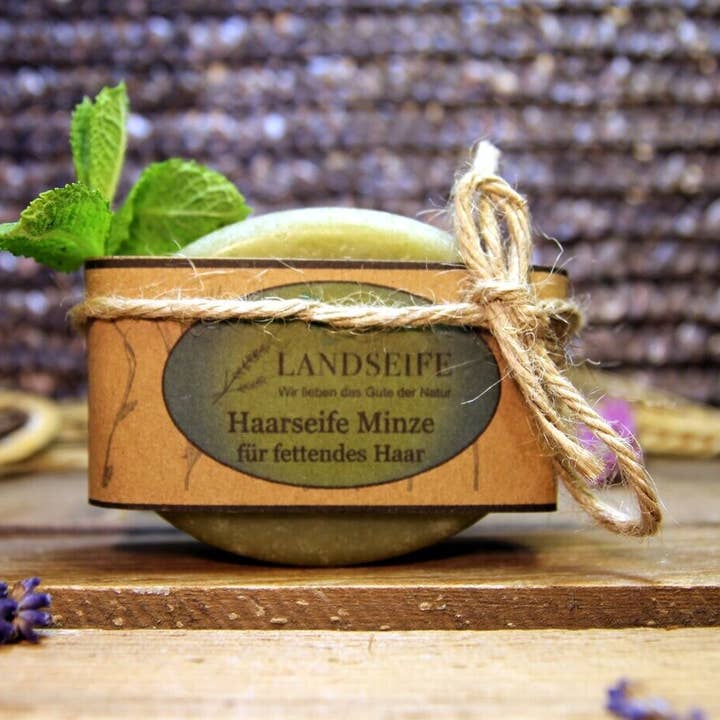 Savon bio pour cheveux à la menthe - savon naturel pour cheveux gras pour la vente par Landseife