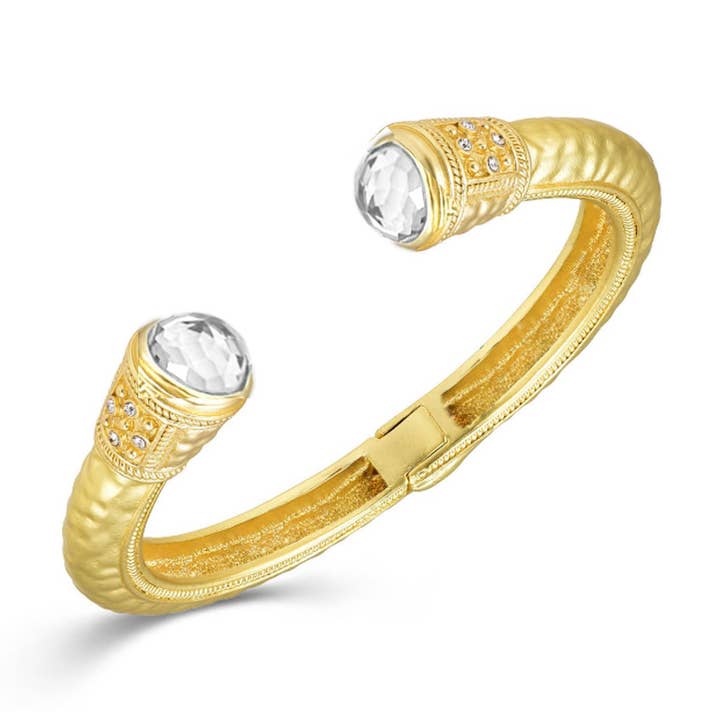 NY Jewelry House - Wholesale Cuff Bracelet - Gold Hammered Stone End Bangle