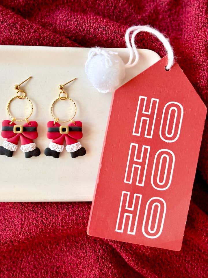 Santa Bow Earrings, Santa Clay Earrings, Santa Claus Earring for wholesale by SeizeTheClayJewelry