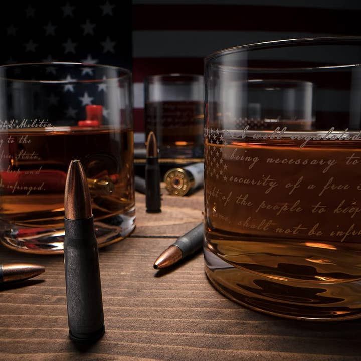 The Wine Savant / Khen Glassware - Wholesale Cocktail/Liquor Glass - 2nd Amendment Whiskey Glasses With Flag Base Set3