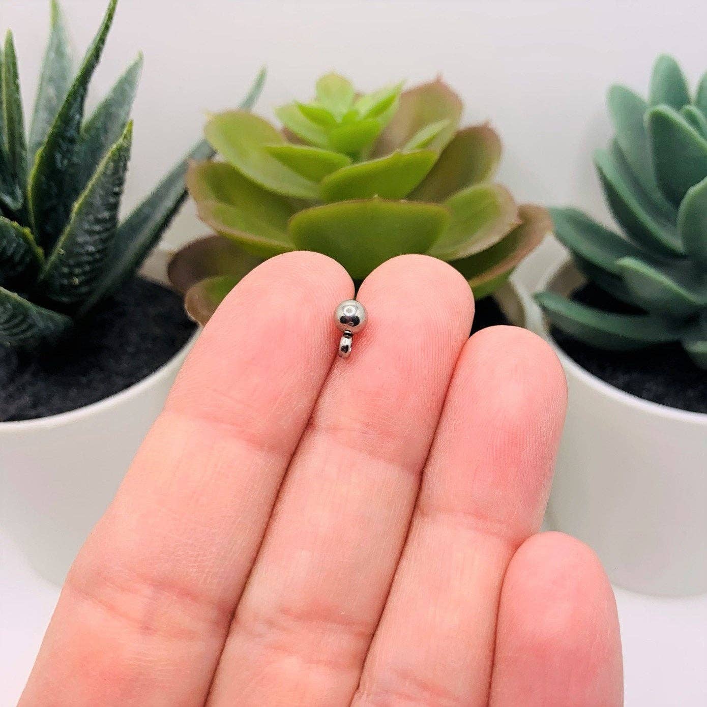 Guerrilla Charm – wholesale Individual charm/pendant – Silver 304 Stainless Steel Stud Earring Ball with Loop, 15x7mm2