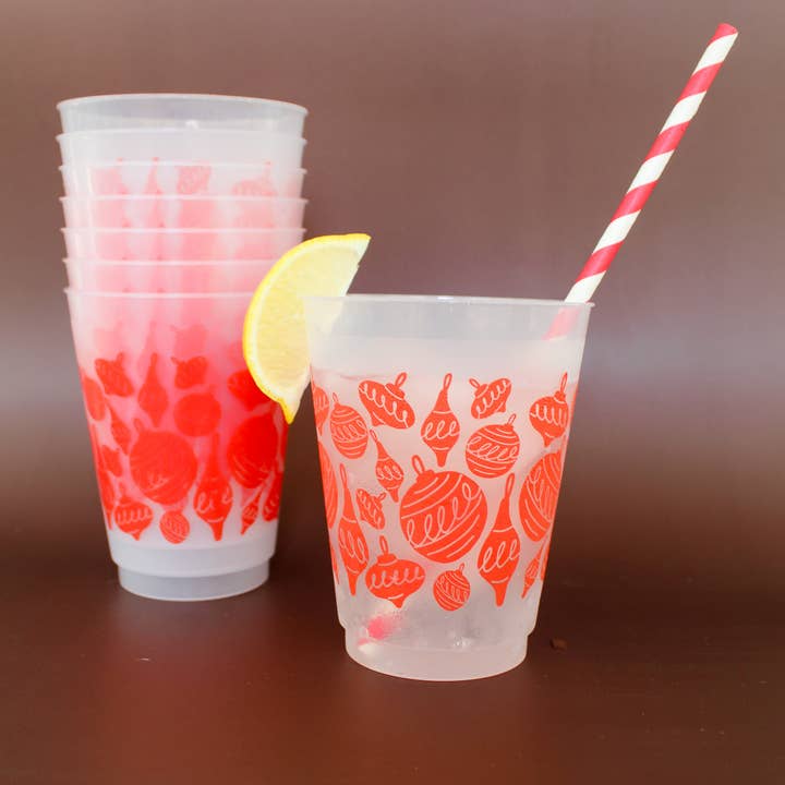 Christmas Ornaments | Frosted Acrylic 16oz Set of 8 Cups for wholesale by Birdie Mae Designs