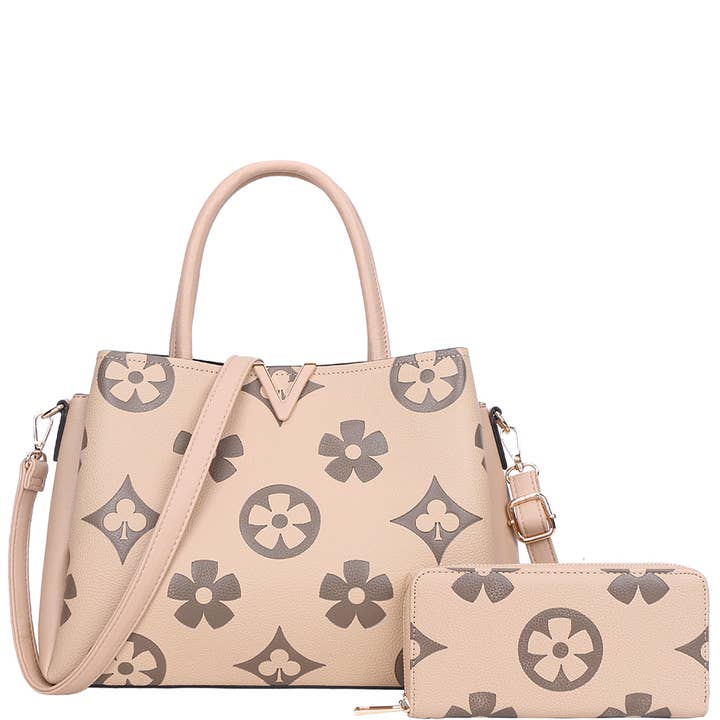 2IN1 DRUCKGRIFF-SATCHELTASCHE MIT GELDBEUTEL-SET, YB 8885 W für den Großhandel von JOIA ACCESSORIES