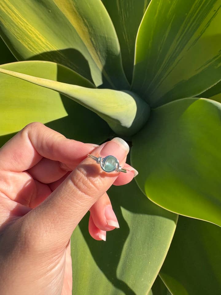 Genuine Blue Sea Glass Silver Plated Ring for wholesale by Seaside treasures