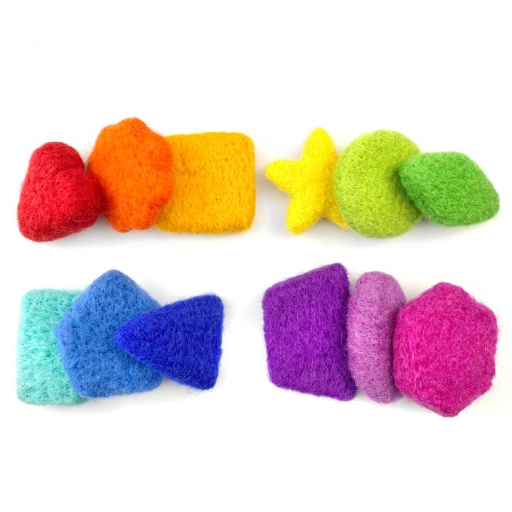 Wildflower by hu hands - Wholesale Toy set – Kids - (12) Felt Sorting Shapes - 100% Wool - Rainbow Party2
