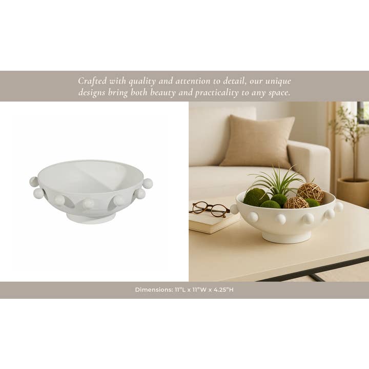 Sagebrook Home - Wholesale Decorative Plate/Dish/Bowl - Decorative Bowl - White Iron/Fir Wood Hobnail, 11 in.11