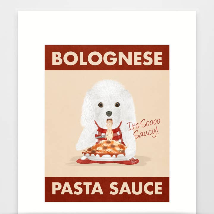 Bolognese Hundekunsttryk, Bolognese Pastasauce, Boy Edition for engroshandel hos Laura Bergsma Studio