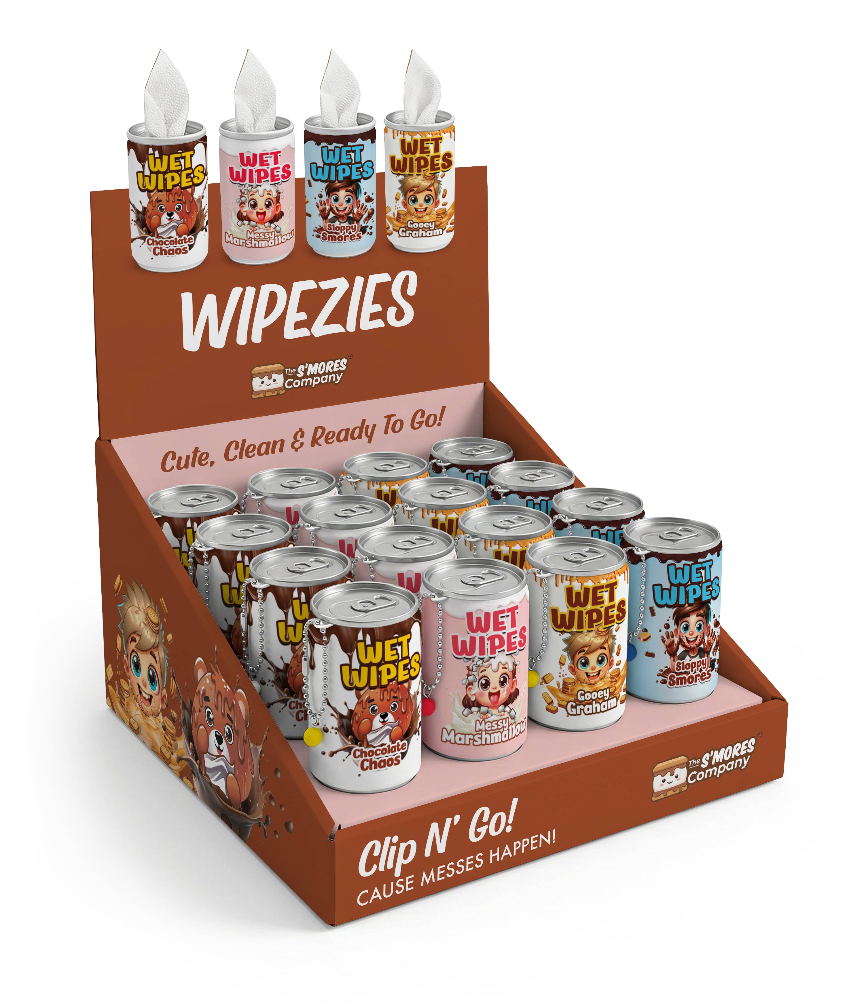 The S'mores Company - Wholesale Face & Body Wipes - Wet Wipes - Messy S'mores Collection - 16 Mini Cans in PDQ0
