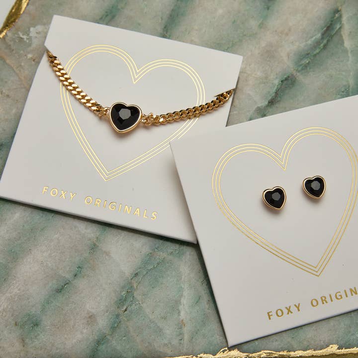 Freya Heart Necklace on Curb Chain | Crystal, Black, Rose for wholesale by Foxy Originals