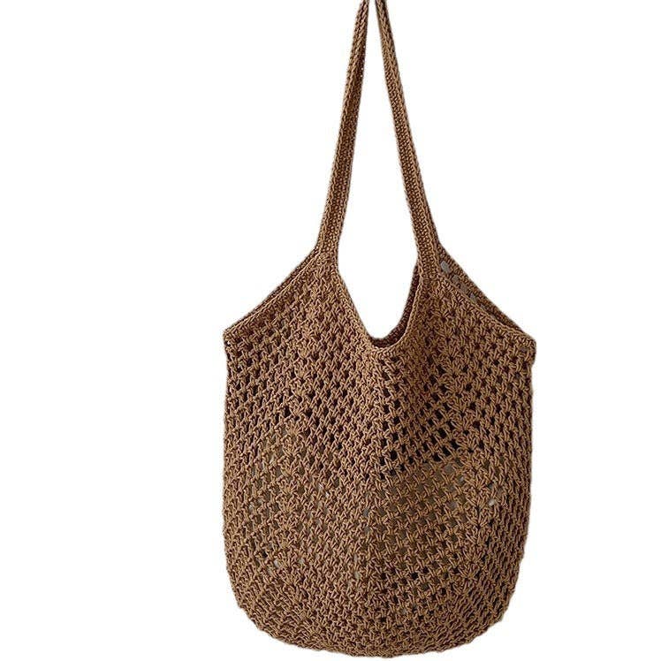 Dipped Shop - Wholesale Beach Bag - Solid Color Hollow Out Simple Beach Shoulder Bag DPB172410