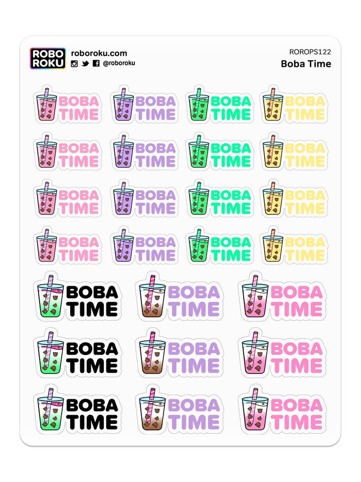 Boba Time Bubble Tea - Planner Stickers for wholesale by Robo Roku