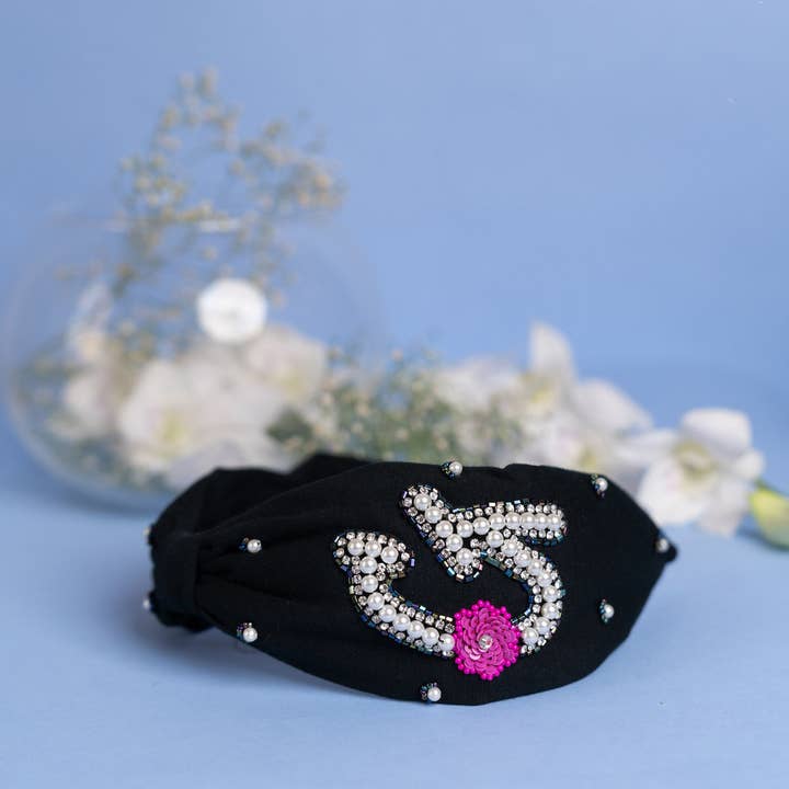 Betty Cooper Iniziale Embroidered Headband In Black - G for wholesale by Elaa