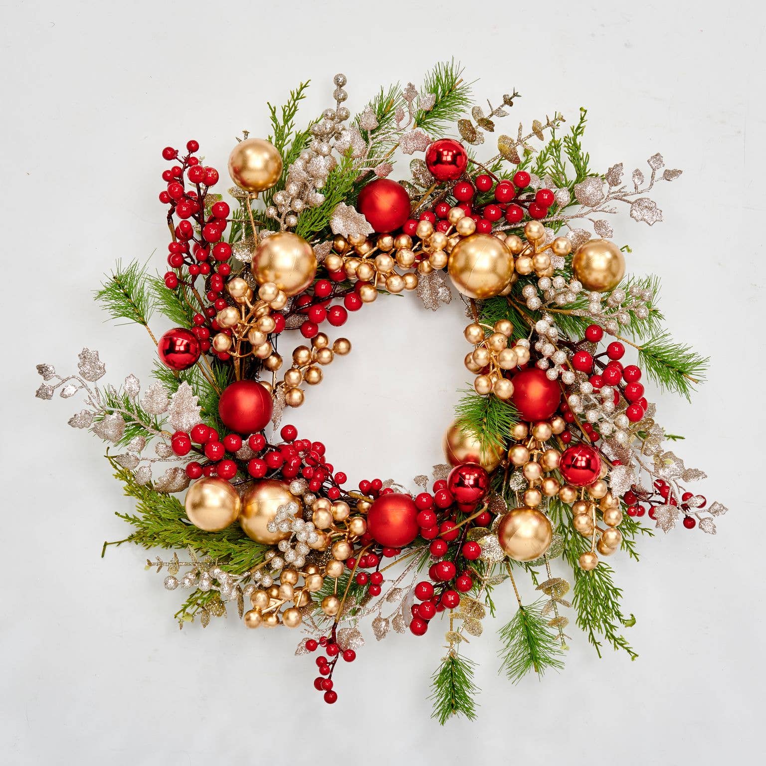 WORTH IMPORTS - Wholesale Wreath - 22" Red And Gold Eucaluptus Cedar Wreath0