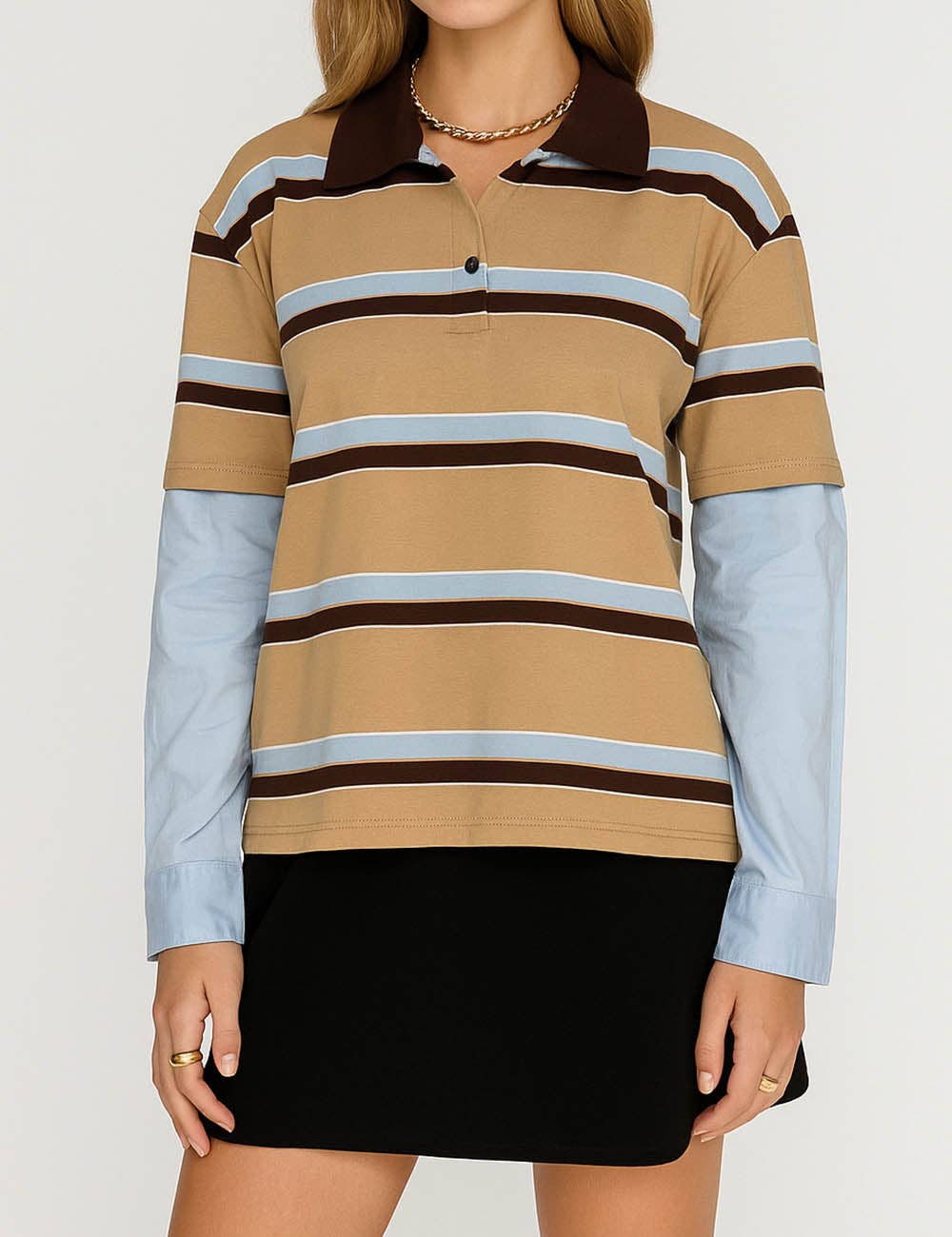 Sweetkama - Wholesale Sweatshirt - Women's - Ladies Color Block Stripe Lapel Pullover Top Everyday Sweatshirt0