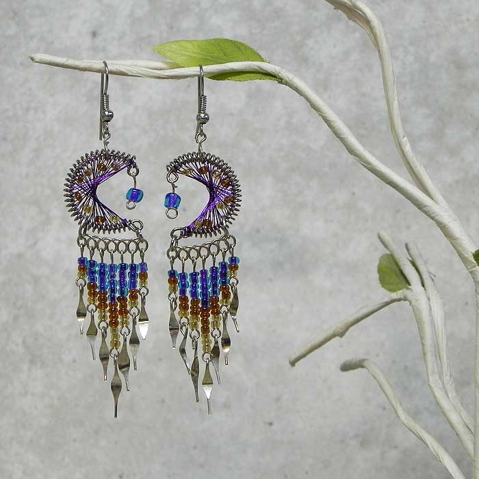 Pichincha - Wholesale Dangle Earrings - Thread Crescent Moon Long Beaded Metal Dangle Earrings5