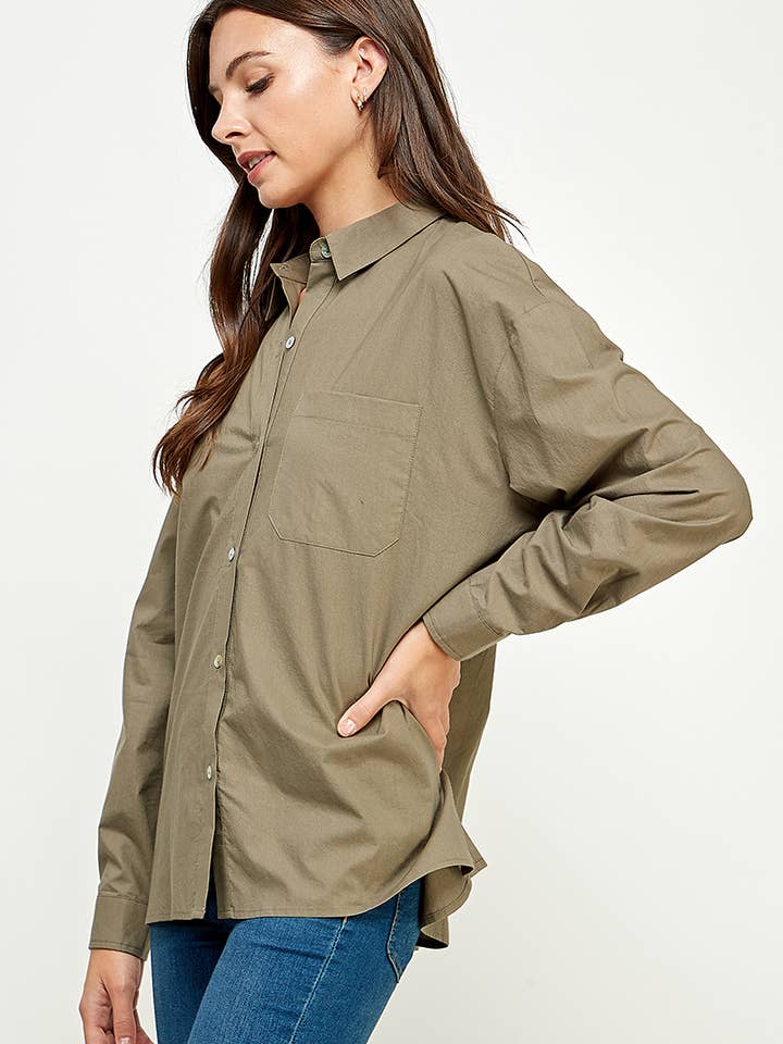 FUN2FUN - Wholesale Button Down Shirt - Women's - POPLIN COTTON BUTTON DOWN POCKET SHIRT