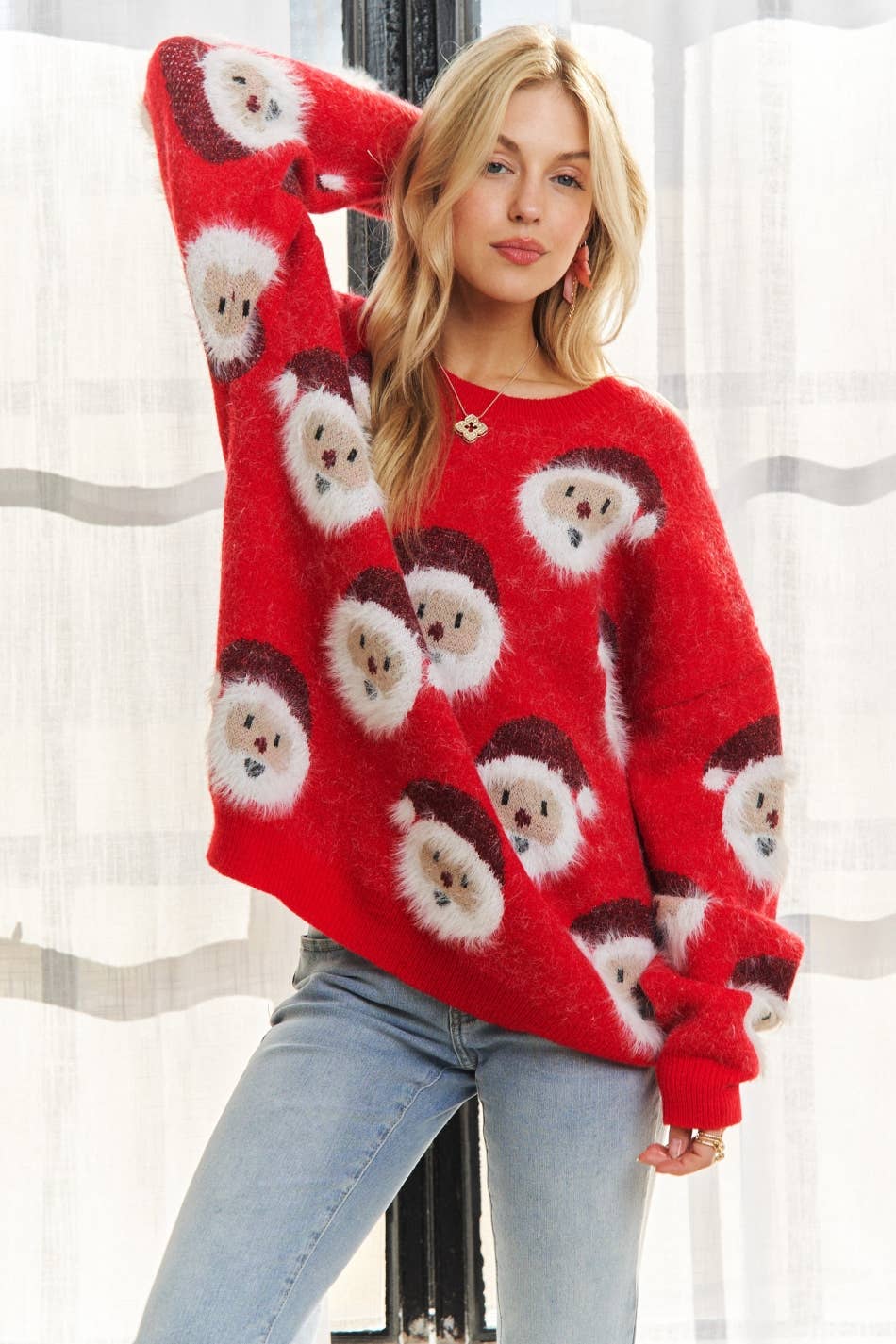 ADORA LA - Wholesale Knit Sweater - Women's - CESW3773-  SANTA CLAUS SHAPE LONG SLEEVE SWEATER16