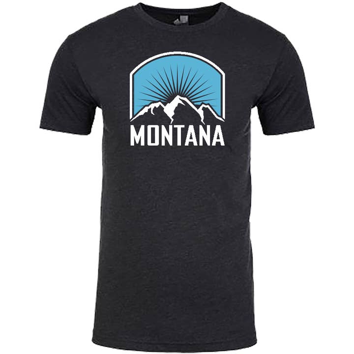 Maglietta unisex con design Montana Mountain and Sun Rays per la vendita all'ingrosso da parte di Stryder Gear