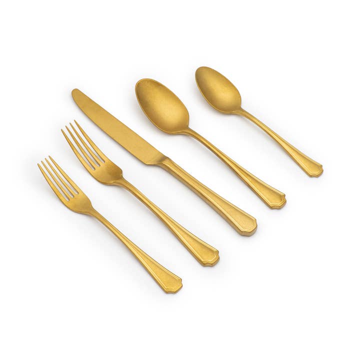 David Shaw Tableware - Wholesale Flatware Set - Park Avenue Matte Gold 42pc Set1
