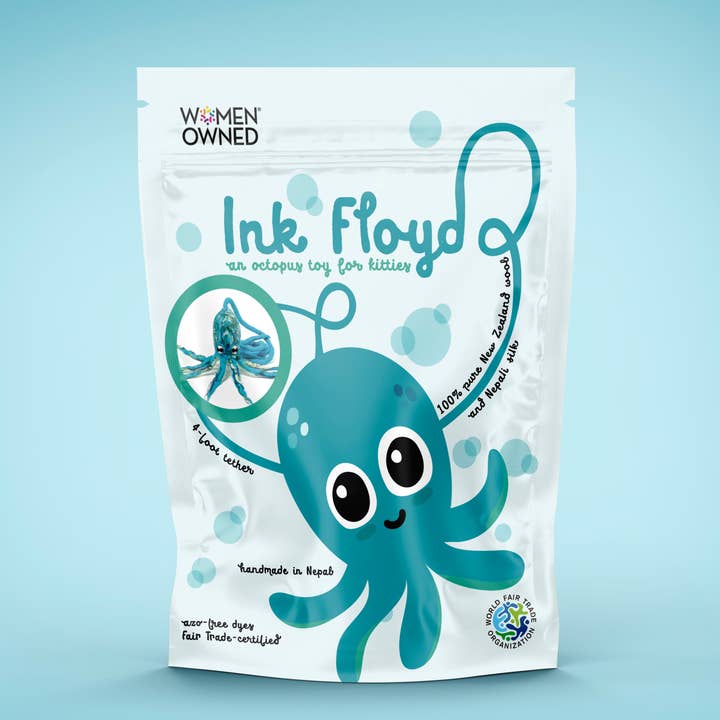 Cat in the Box LLC - Vente Jouet – chat - Jouet pieuvre en laine avec corde de 1,2 m - bleu, vert2