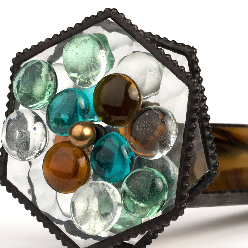 J Devlin Glass Art & Bert Anderson Collection - Wholesale Sculpture - Kaleidoscope Stained Glass Brown Double Wheel Kal 1122