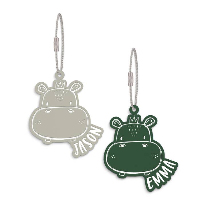 Porte-clés et étiquette de sac personnalisés en forme d'hippopotame pour la vente par The Cotton & Canvas Co.