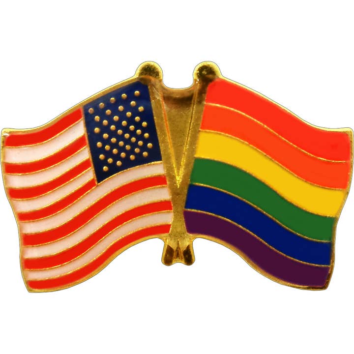 Enamel Pin - Flag USA And Pride Crossed - American Gay Pride for wholesale by Square Deal Recordings & Supplies