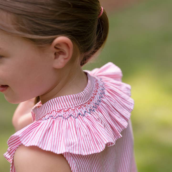 Sun House Children's - Wholesale Dress - Kids - Molly Anne Dress in Red Seersucker0