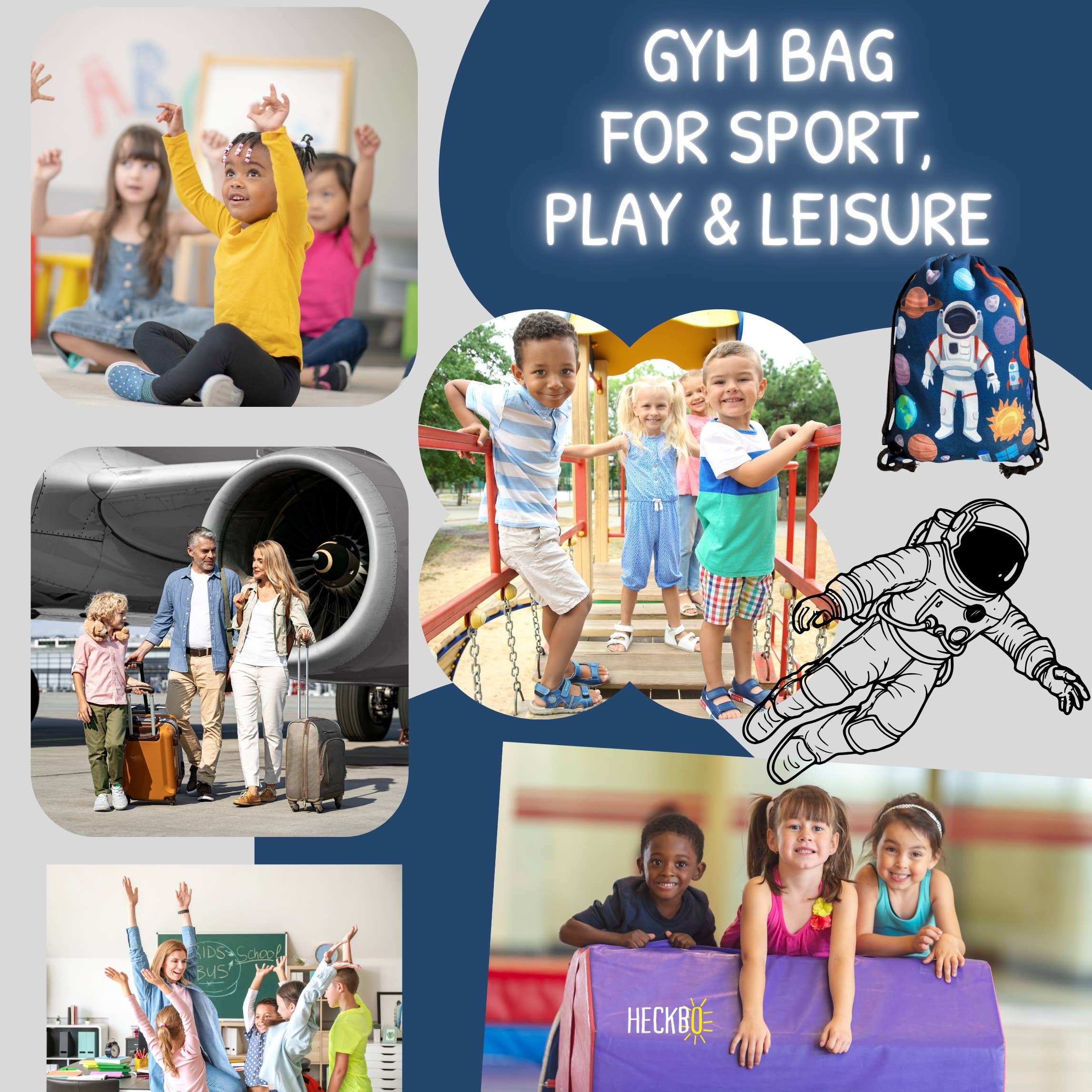 HECKBO - Vendita all'ingrosso Borsa con coulisse - Bambini - Borsa palestra bambini Astronauta - nera5