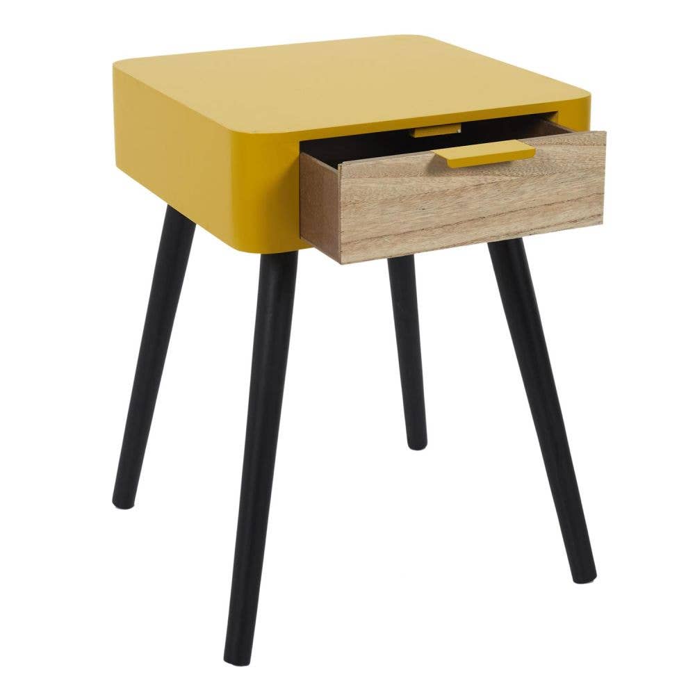 Housse De Rêve - Wholesale Bedroom Furniture - Mustard yellow wooden bedside table with 1 drawer0