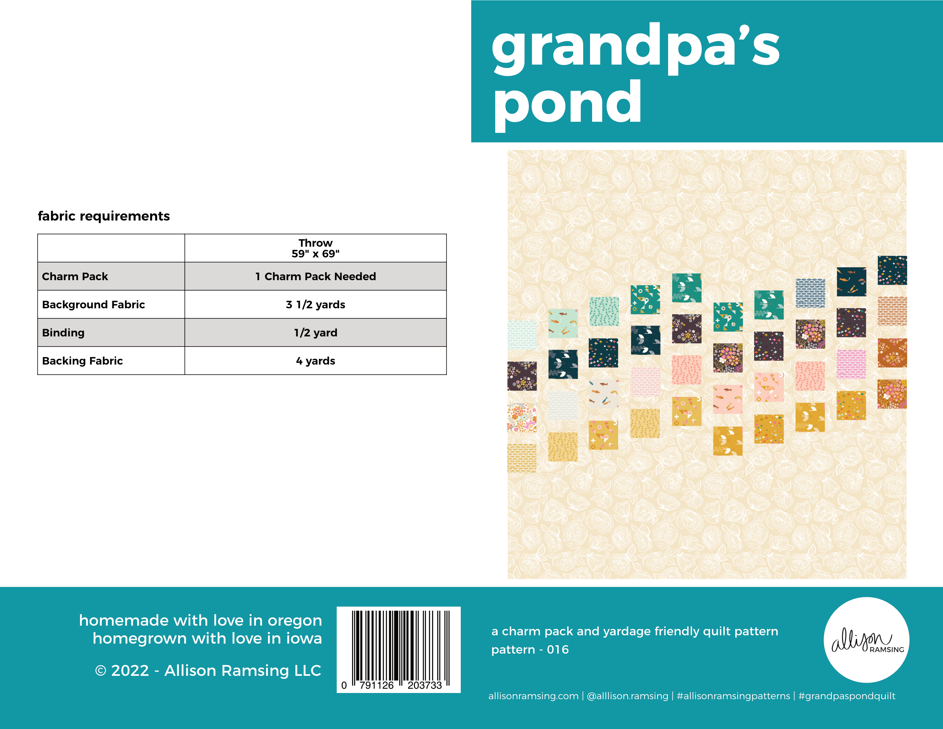 AllisonRamsing.com - Wholesale Knutselbenodigdheden - Opa's Pond quiltpatroon - Bedrukt1