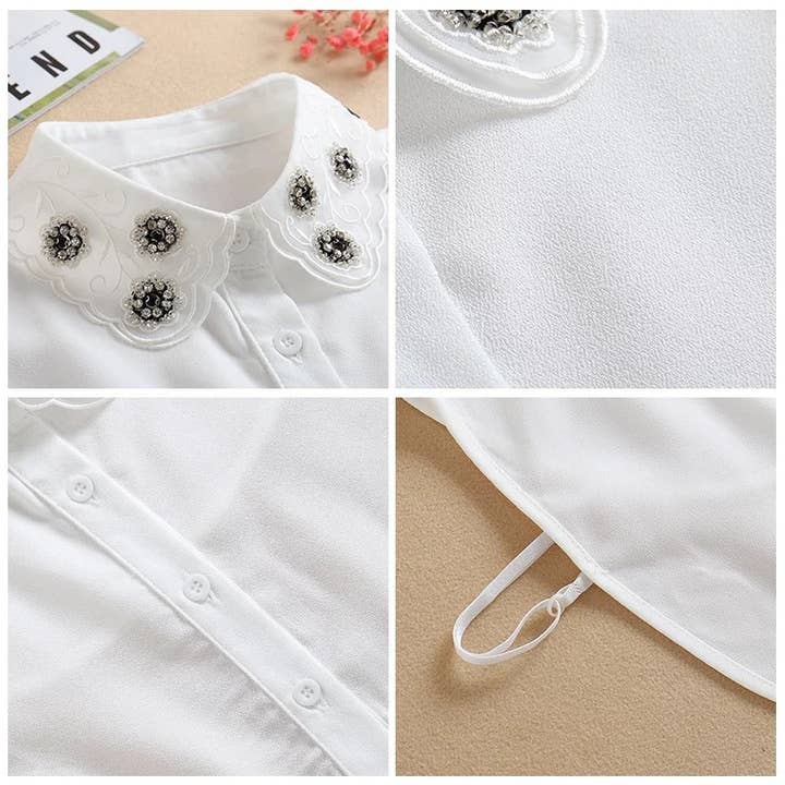 PEACH ACCESSORIES – wholesale Buttoned-down shirt – Women's – Floral Details Detachable Cotton Collar 77317