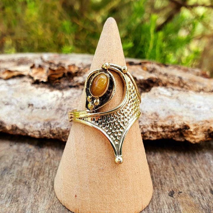 Ethnic style Brass & Tiger Eye ring / Boho / Bohemian / Psy / Rustic / Tribal / Gypsy / Festival / Healing / Festival for wholesale by Kaali Boutique