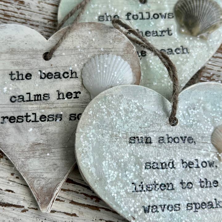 UnfiniSHEd - Wholesale Ornament - Beach Wood Handmade Heart Ornament Choose saying